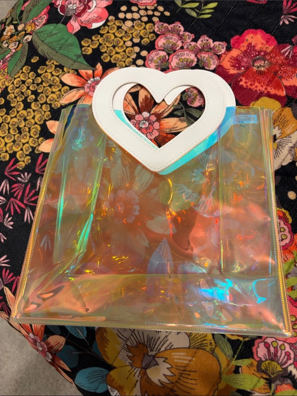 Iridescent Heart Handle Tote Bag BE YOU zipper heart liquid glitter photo frame